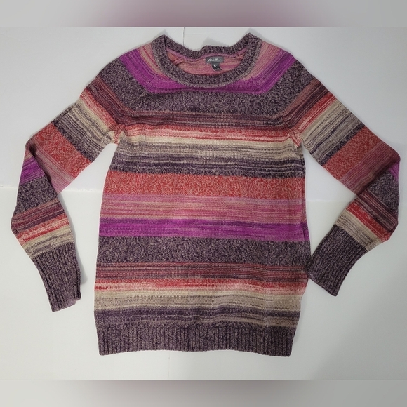 Eddie Bauer Colorful Striped Knitted Rounded Neckline Long Sleeve Sweater - Picture 1 of 7